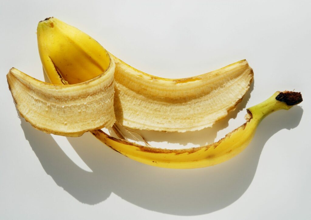 Banana peel in the organic waste bin